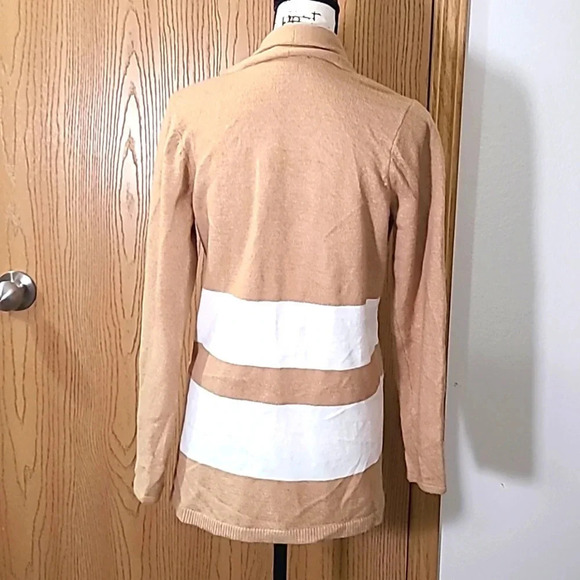 Loft beige striped pocket preppy cardigan - Picture 2 of 2